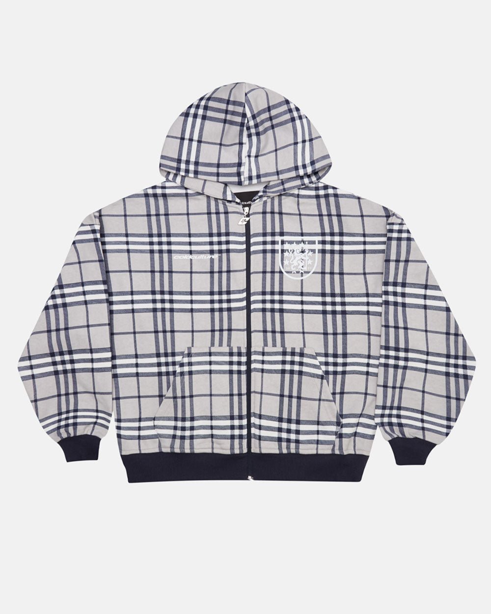 GRID ZIP HOODIE TARTAN DARK BLUE/GREY - COLD CULTURE